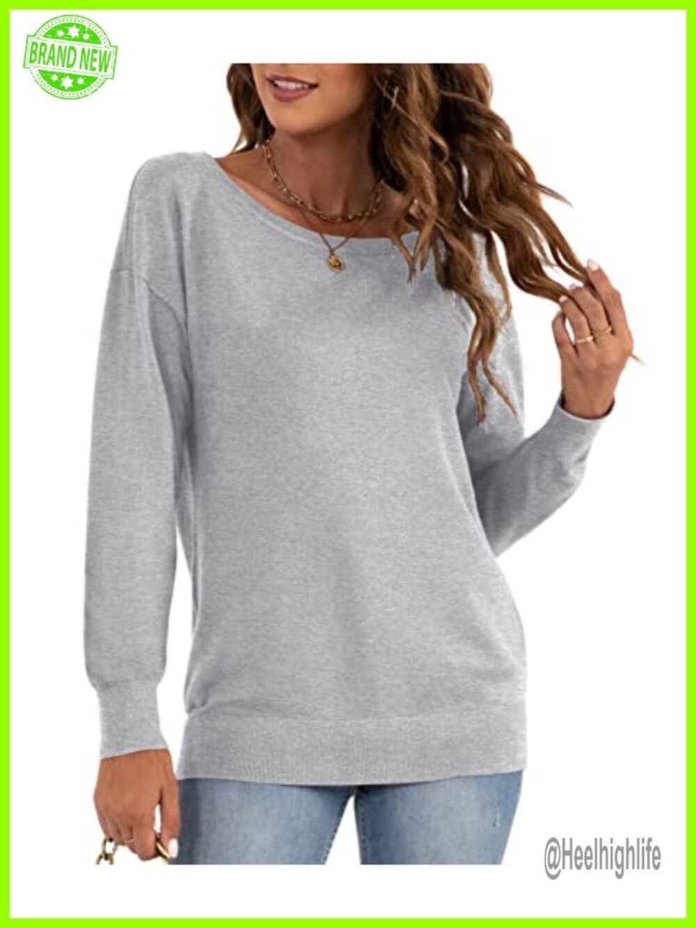 LILBETTER Womens Long Sleeve Crew Neck Knitted Pullover Sweater
